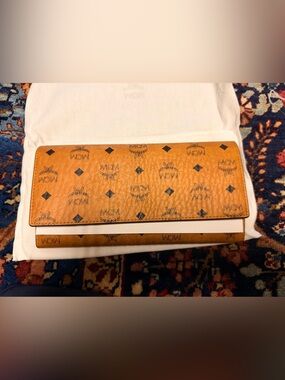 MCM Cognac Visetos Logo wallet with Black Accents